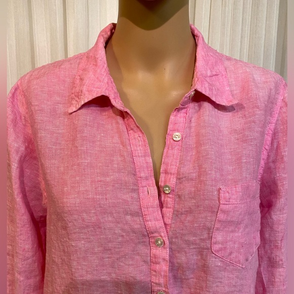 Lilly Pulitzer Linen Deanna Popover Blouse Pink Sunset Hi-Low Shirt Tail Size 12 - Picture 3 of 15
